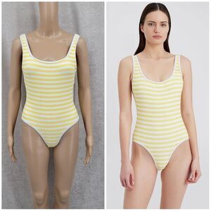 Solid & Striped Anne-Marie Ribbed One Piece Lemon Stripe Women's Small NEW